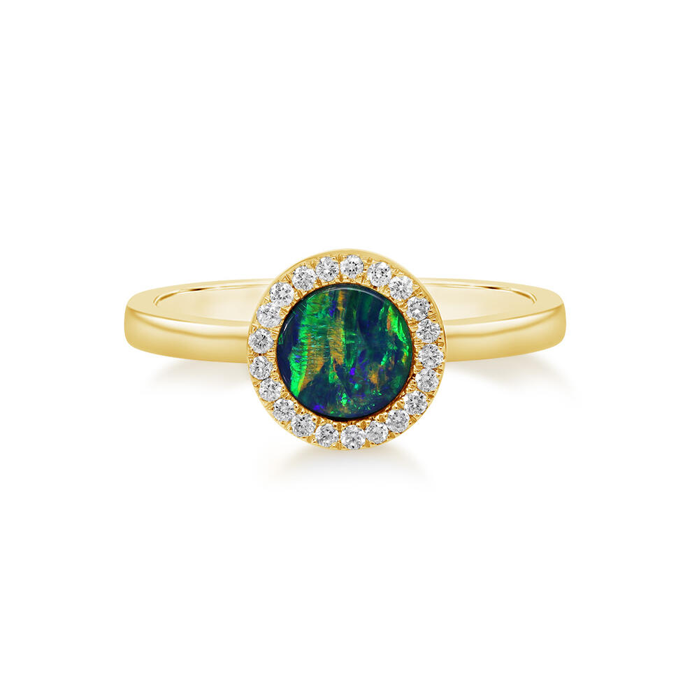 14K Yellow Gold Australian Opal Doublet/Diamond Ring