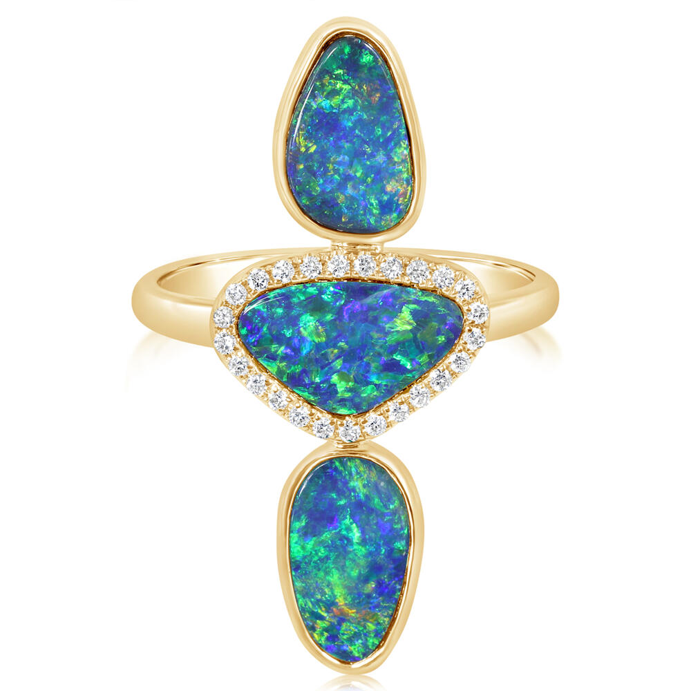 14K Yellow Gold Australian Opal Doublet/Diamond Ring