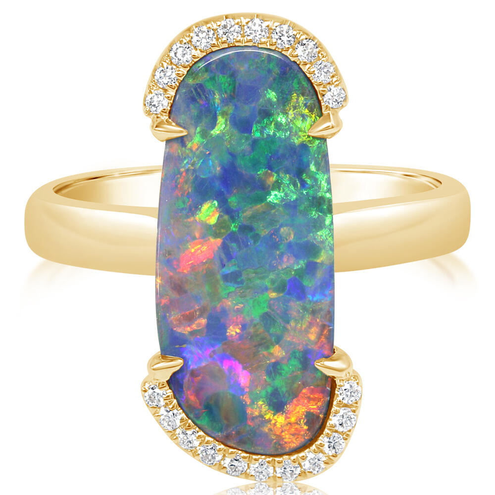 14K Yellow Gold Australian Opal Doublet/Diamond Ring ,
