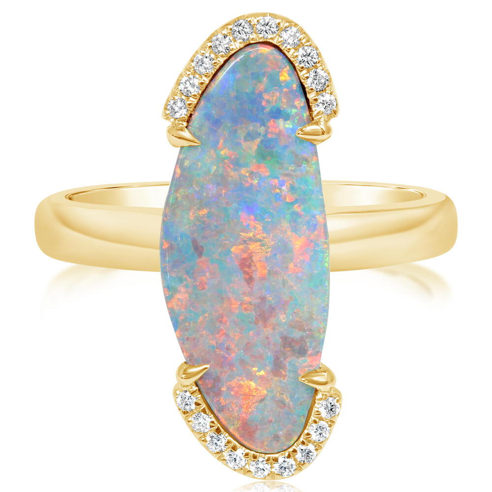 14K Yellow Gold Australian Opal Doublet/Diamond Ring ,