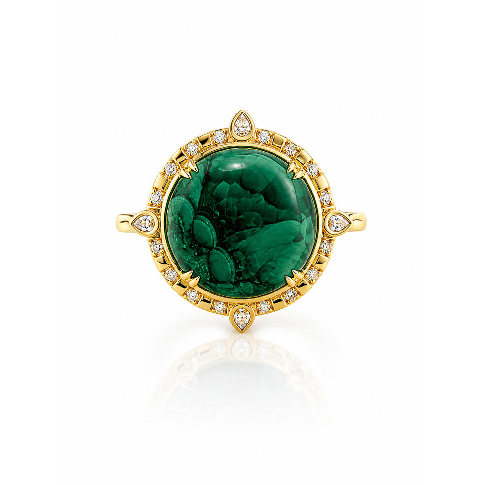 14K Yellow Gold Malachite Chrysocolla/Diamond Ring