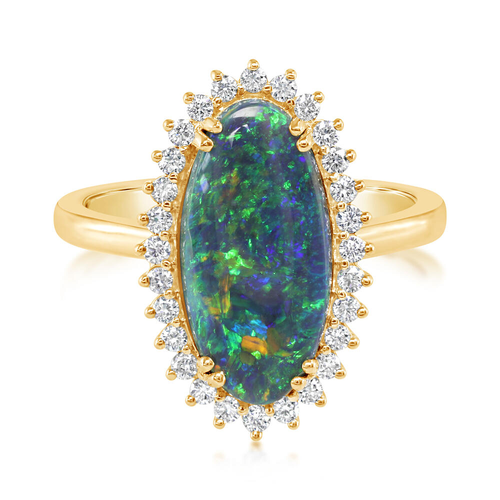 18K Yellow Gold Australian Black Opal/Diamond Ring