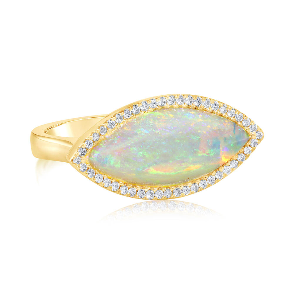 18K Yellow Gold Australian Opal/Diamond Ring