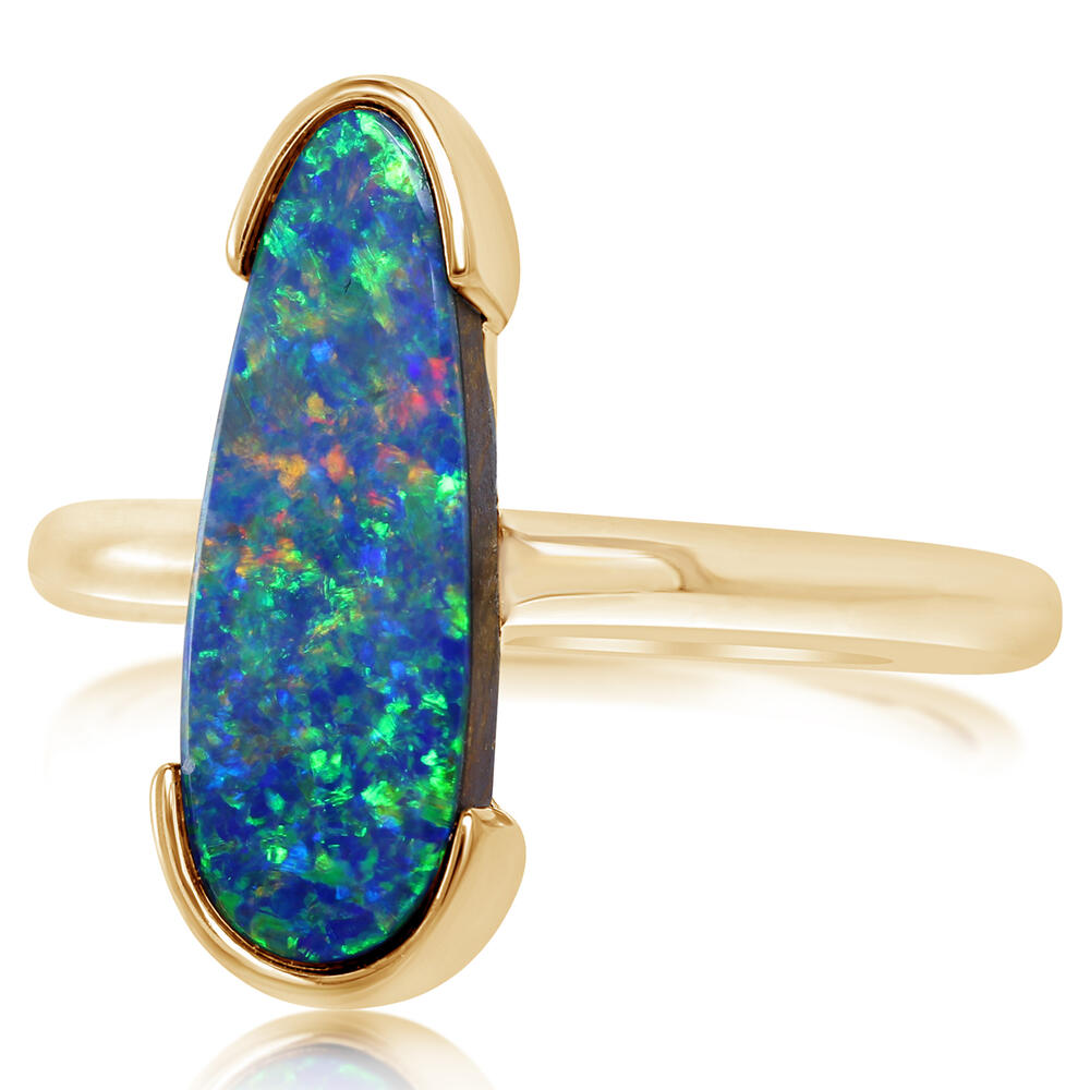 14K Yellow Gold Australian Opal Doublet Ring
