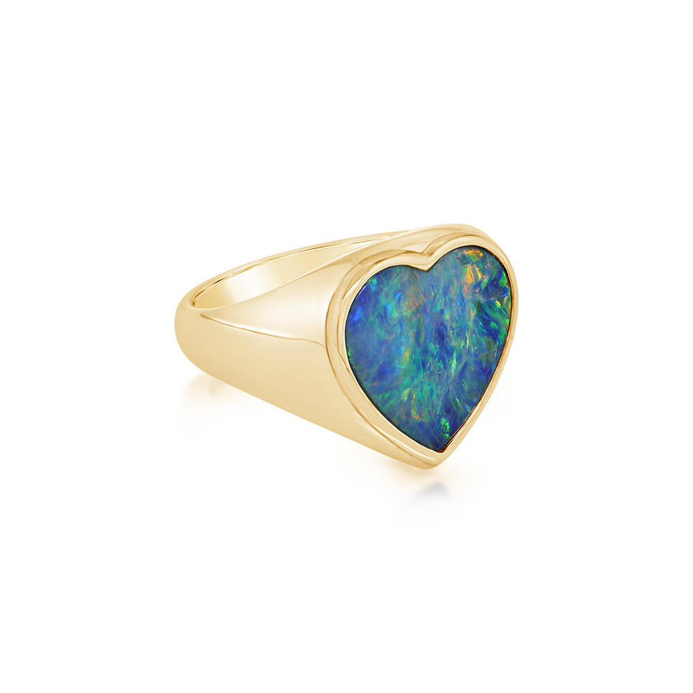 14K Yellow Gold Australian Opal Doublet Ladies Ring