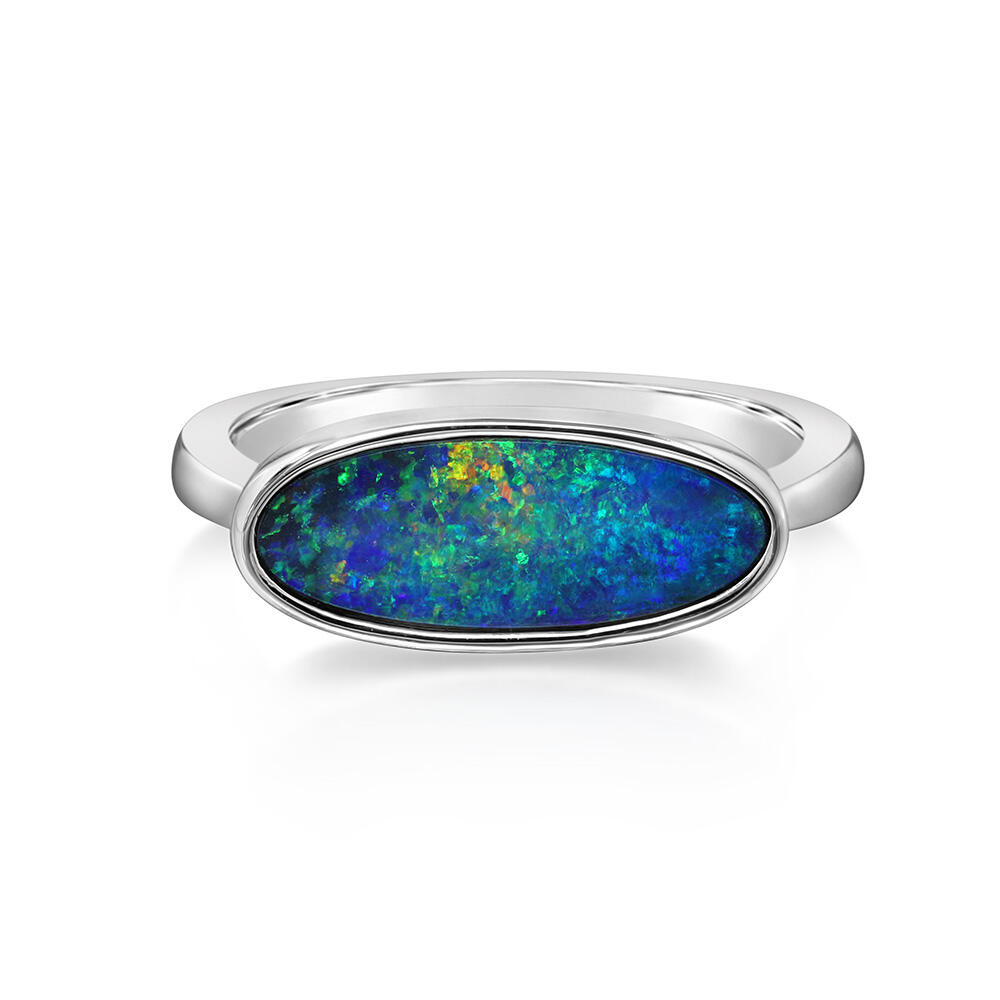 14K White Gold Australian Opal Doublet East/West Ring