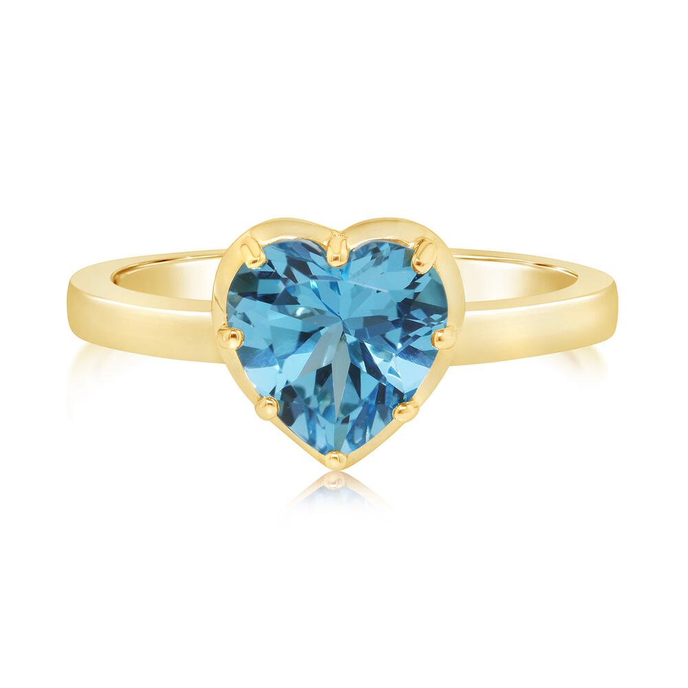 14K Yellow Gold 8mm Heart Blue Topaz Ring