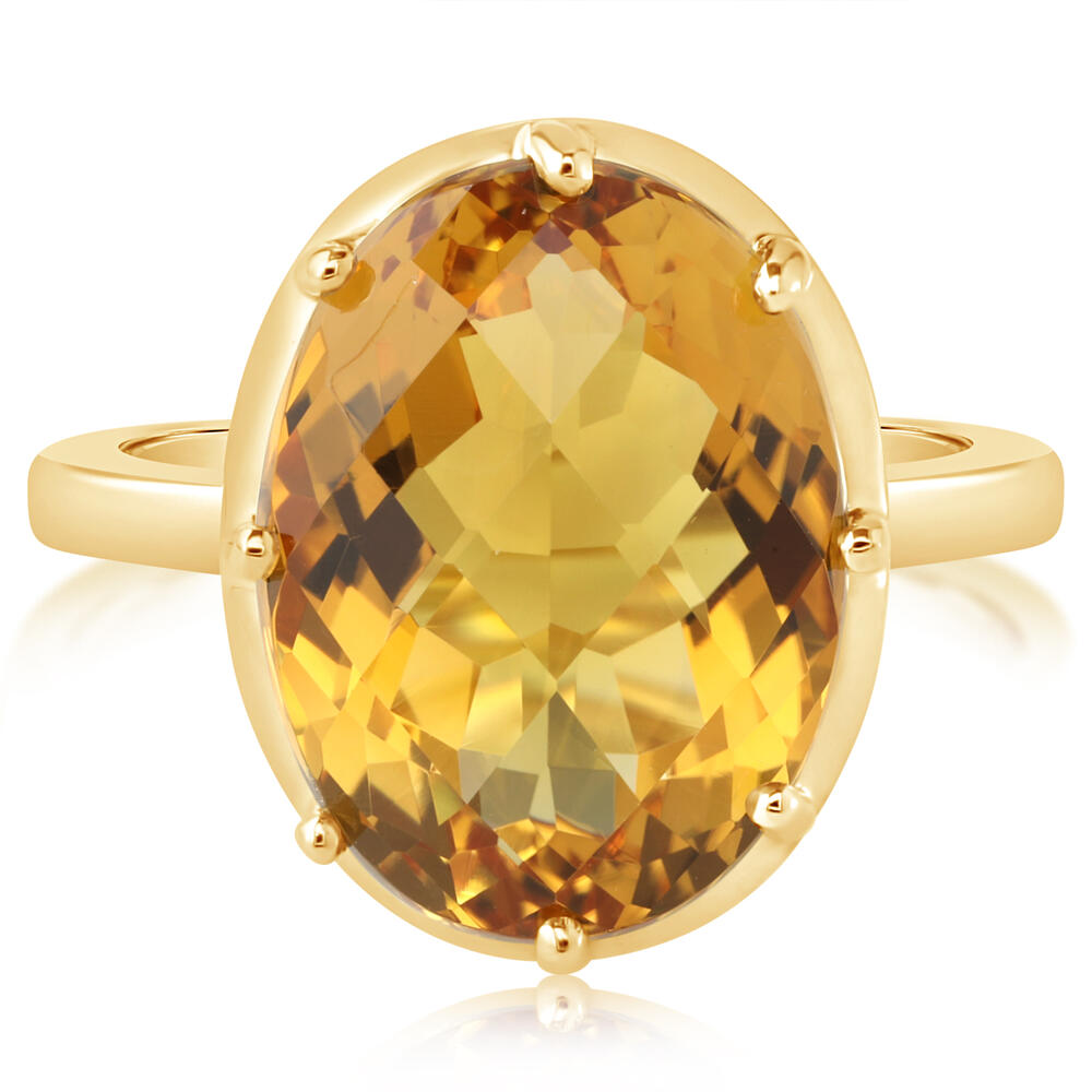 14K Yellow Gold 16x12mm Oval Checkerboard Citrine Ring