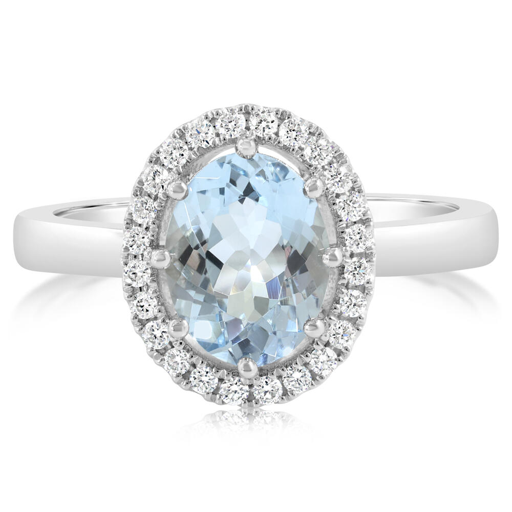Platinum 9x7mm Oval Aqua/Diamond Ring