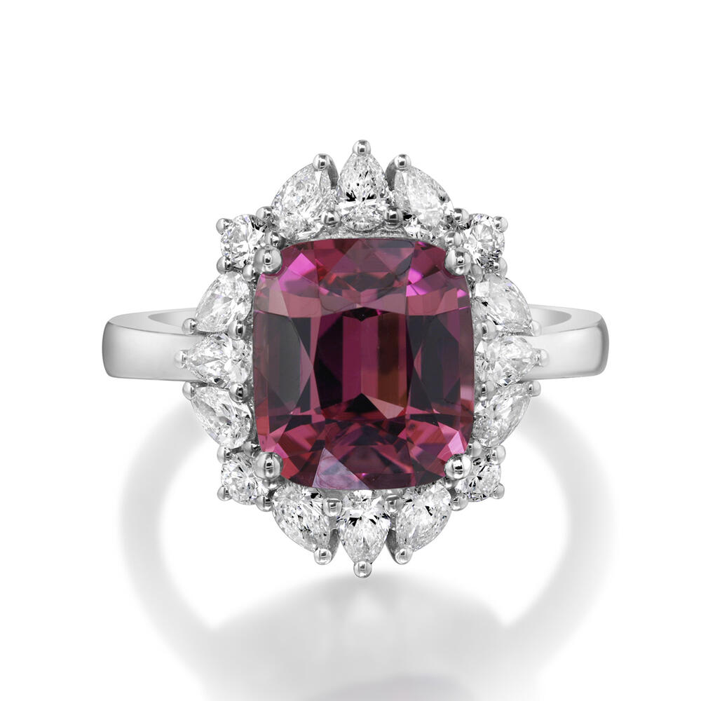 Platinum Pink Garnet/Diamond Ring
