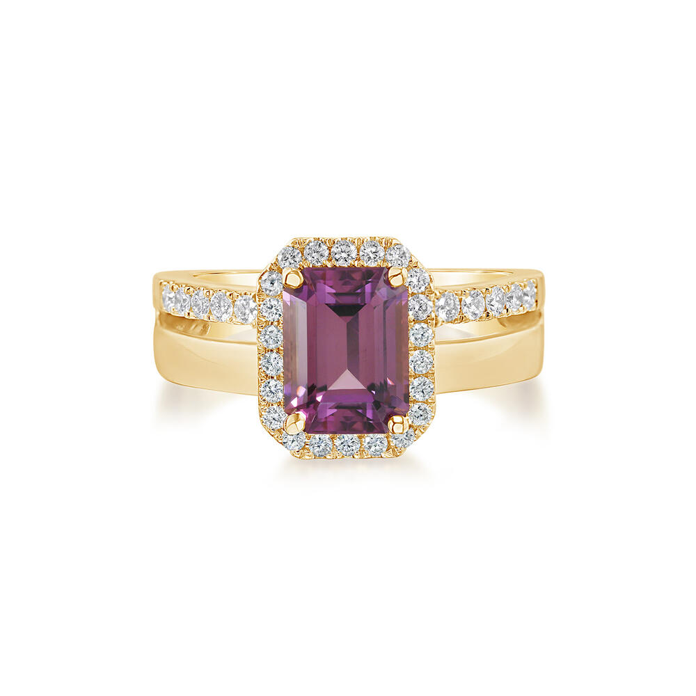 18K Yellow Gold Pink Garnet/Diamond Ring