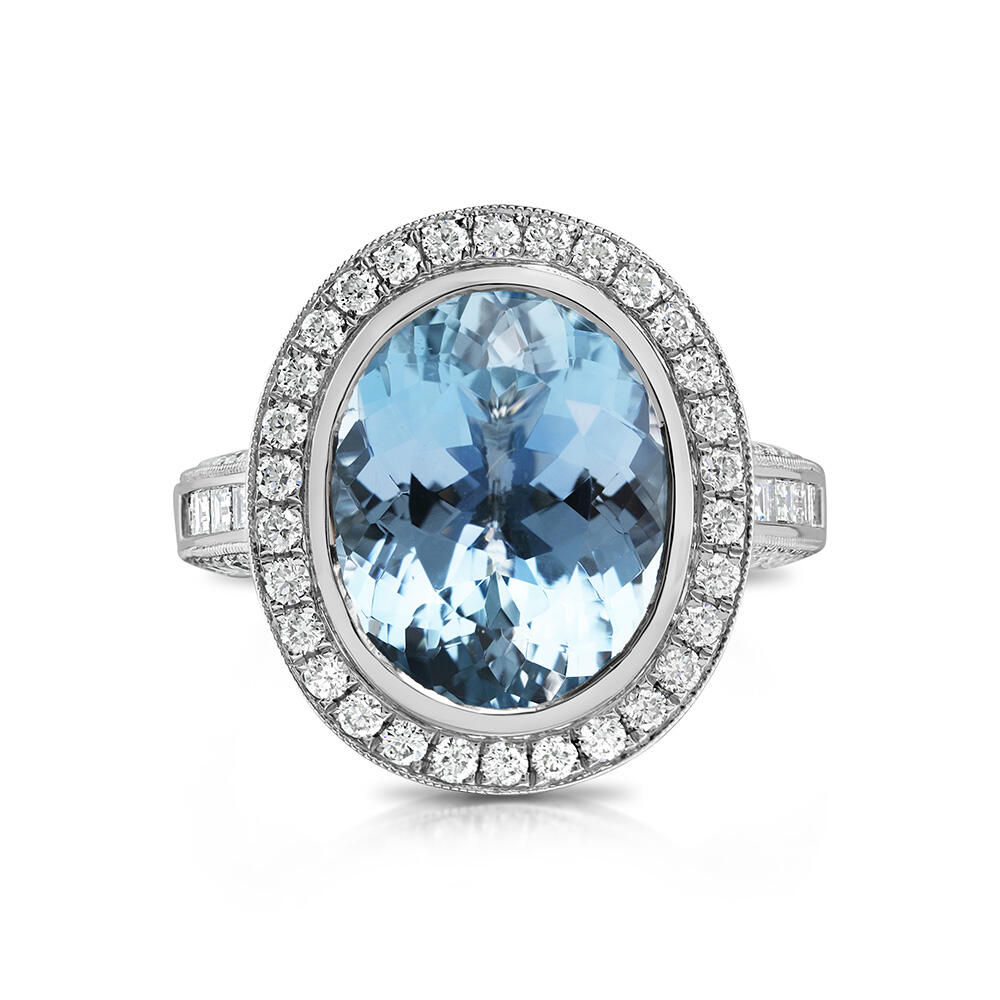 Platinum Aquamarine/Diamond Ring