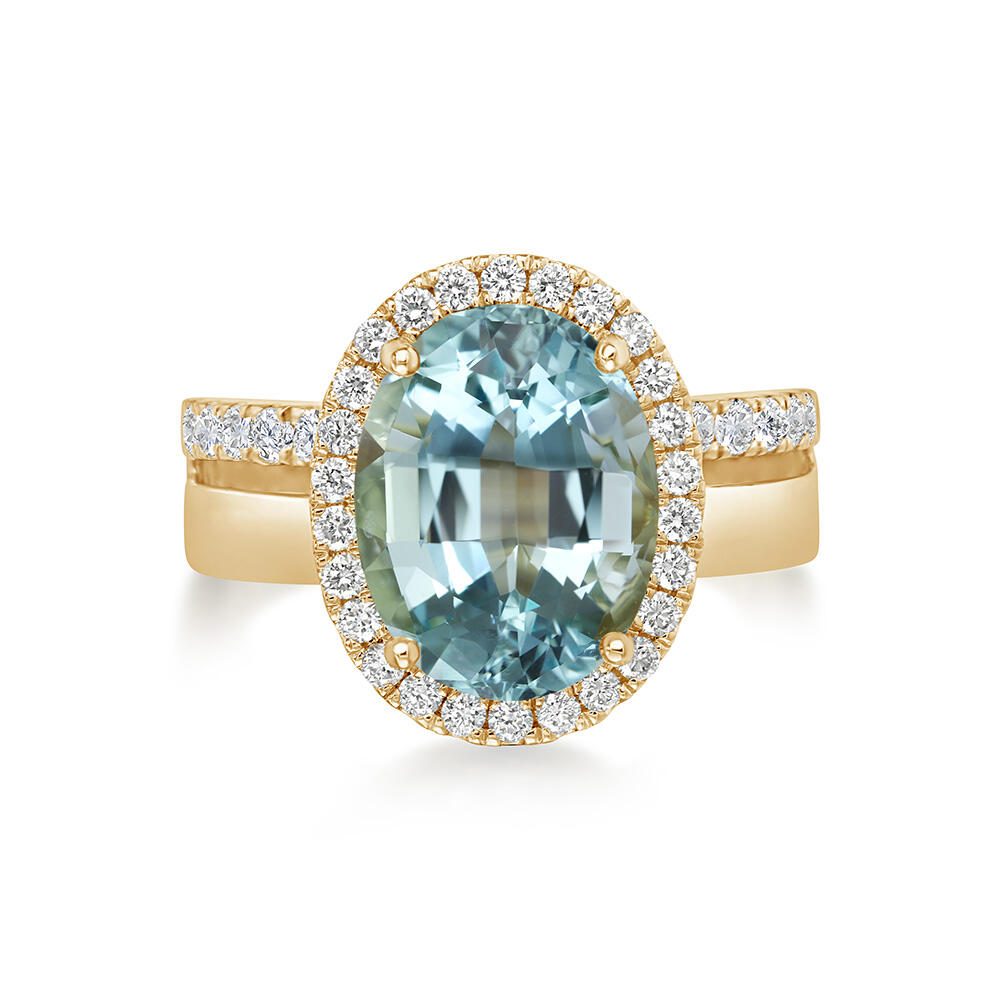 18K Yellow Gold Aquamarine/ Diamond Ring