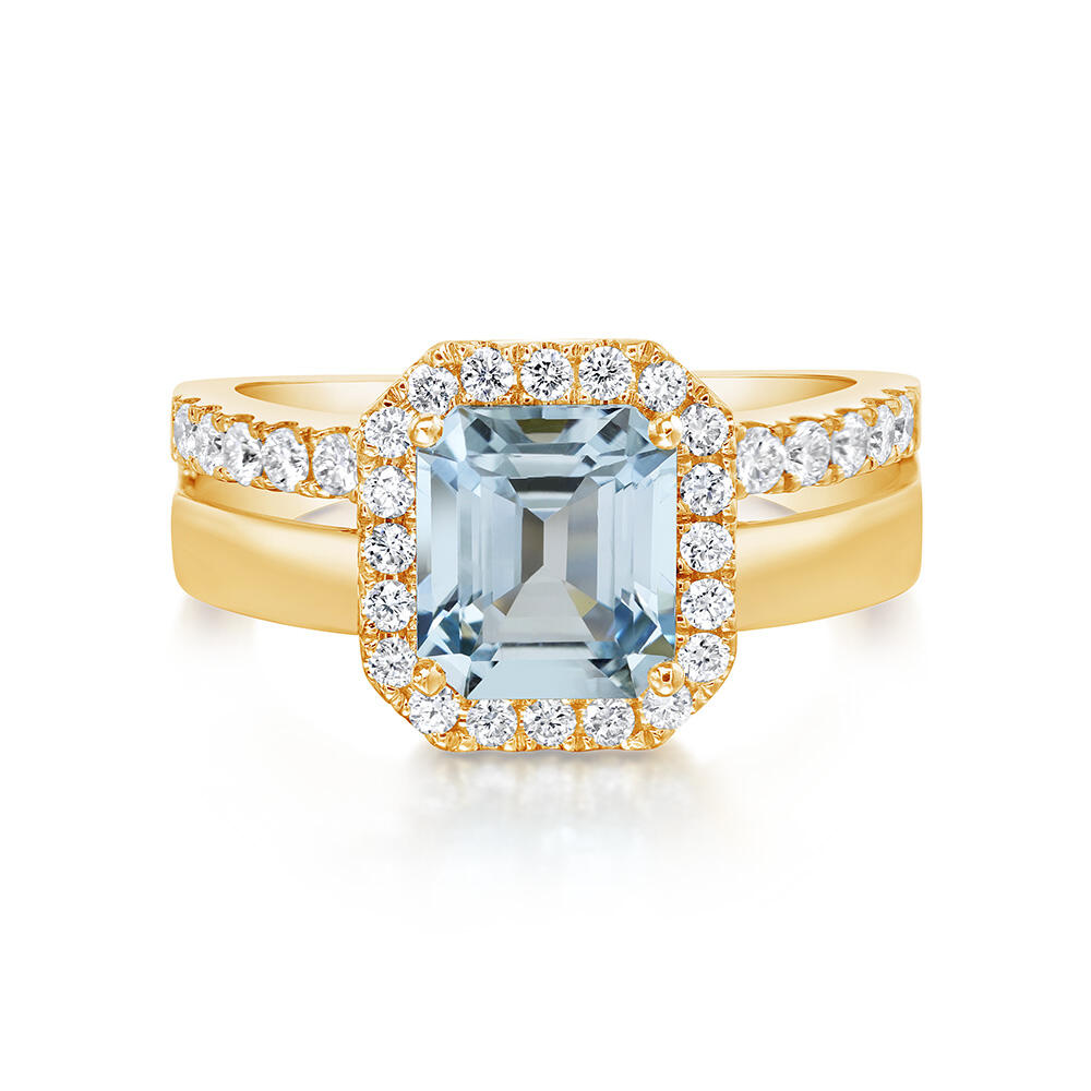 18K Yellow Gold Aquamarine/ Diamond Ring