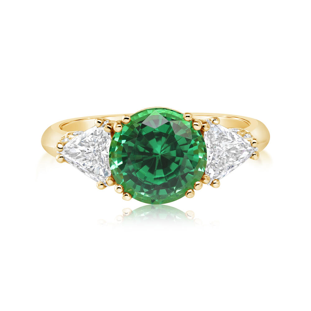 18K Yellow Gold Tsavorite/Diamond Ring