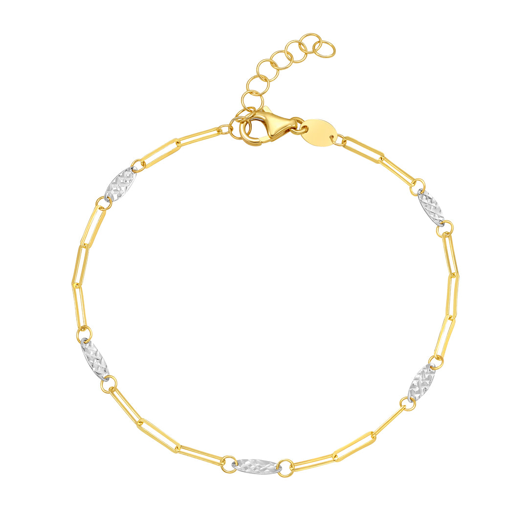 14K Two Tone Oval & Paperclip Link Bracelet