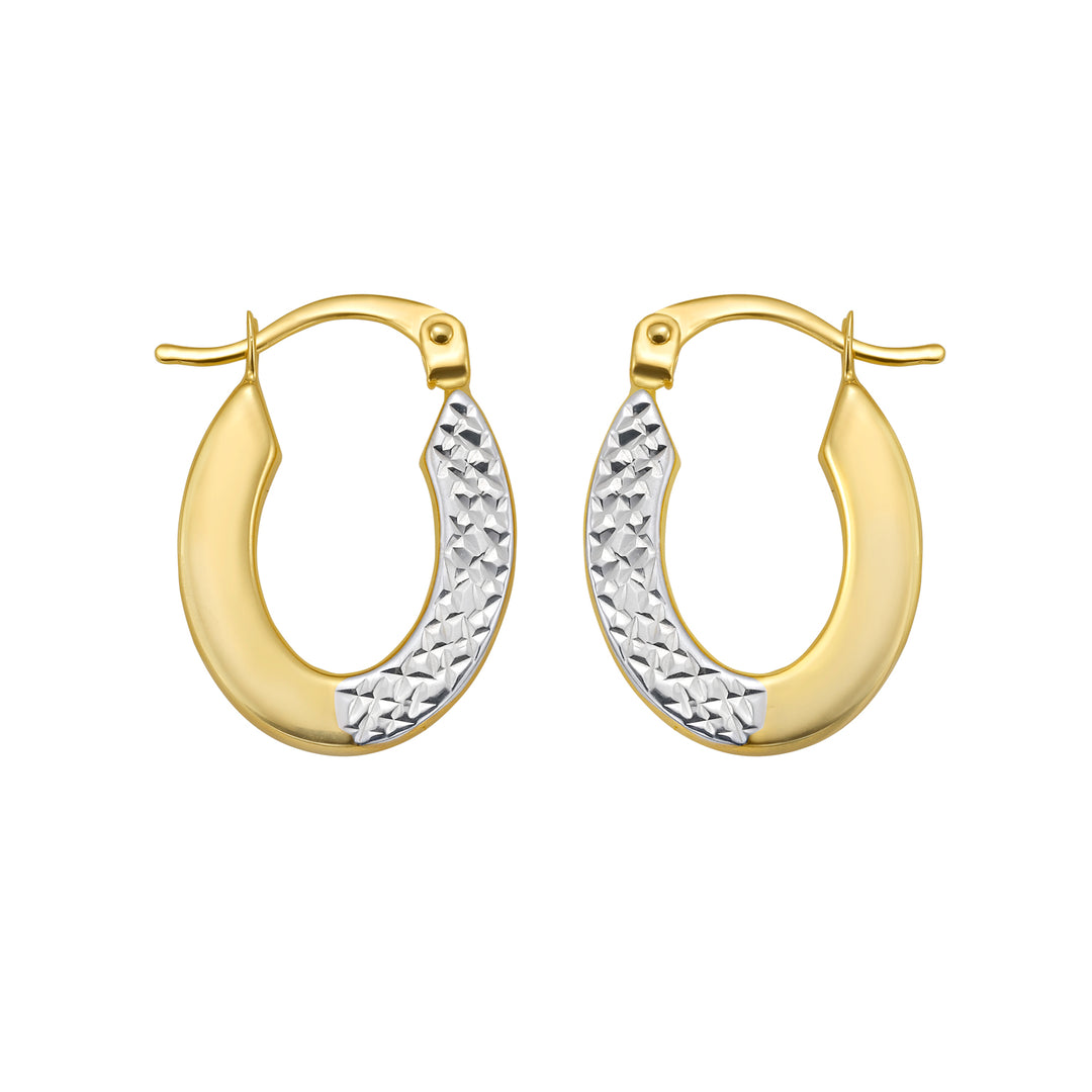 14K Two Tone Pave Hoop Earrings