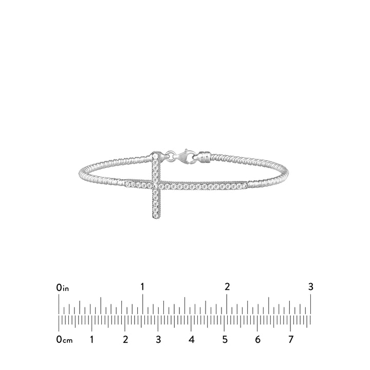 Sterling Silver Sideways CZ Cross Bracelet