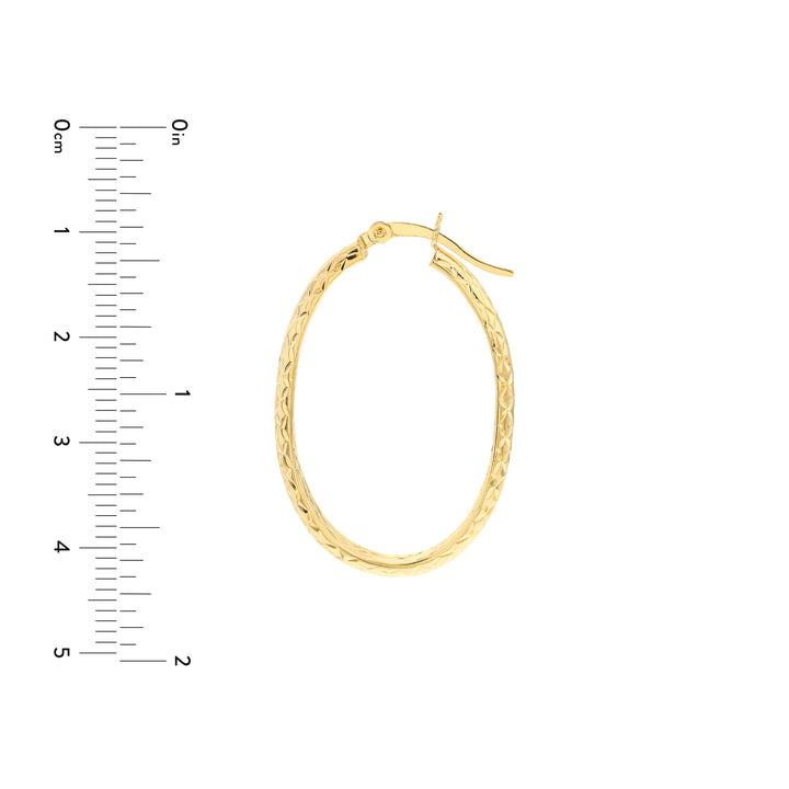 3mm x 32mm Diamond-Cut Oval Hoop Earrings