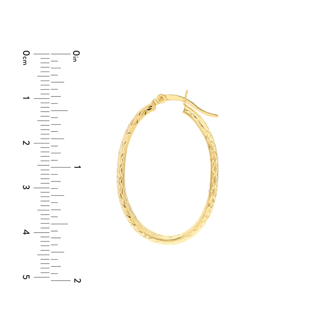 3mm x 32mm Diamond-Cut Oval Hoop Earrings