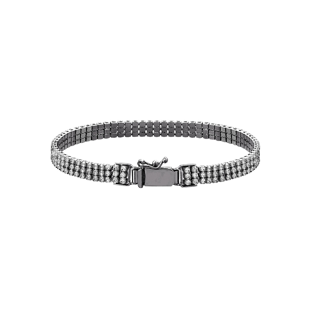 Plated Sterling Silver Triple CZ Row Bracelet