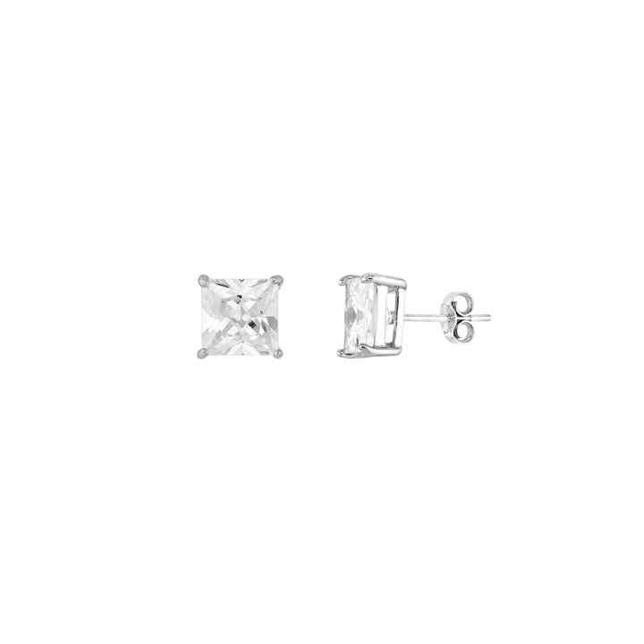 Sterling Silver 8mm Square CZ Stud Earrings on Post Back