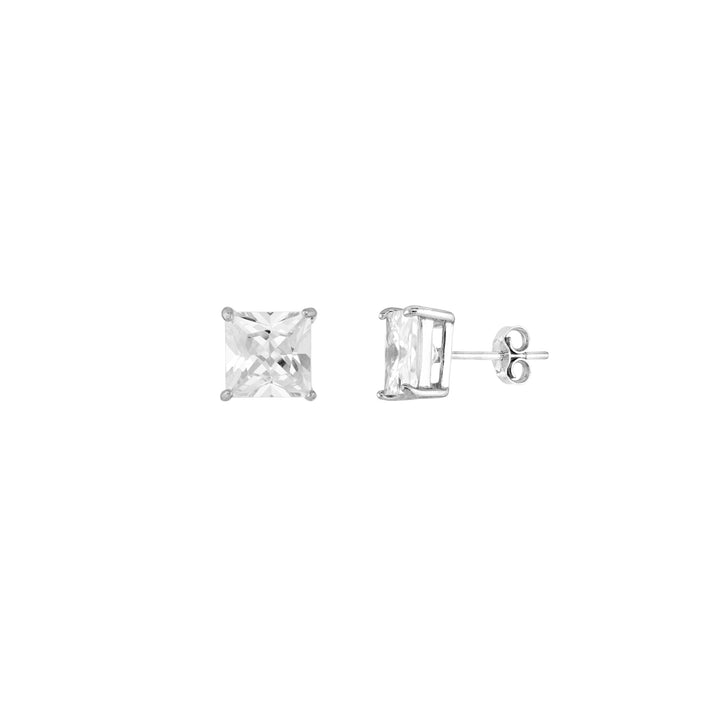 Sterling Silver 8mm Square CZ Stud Earrings on Post Back