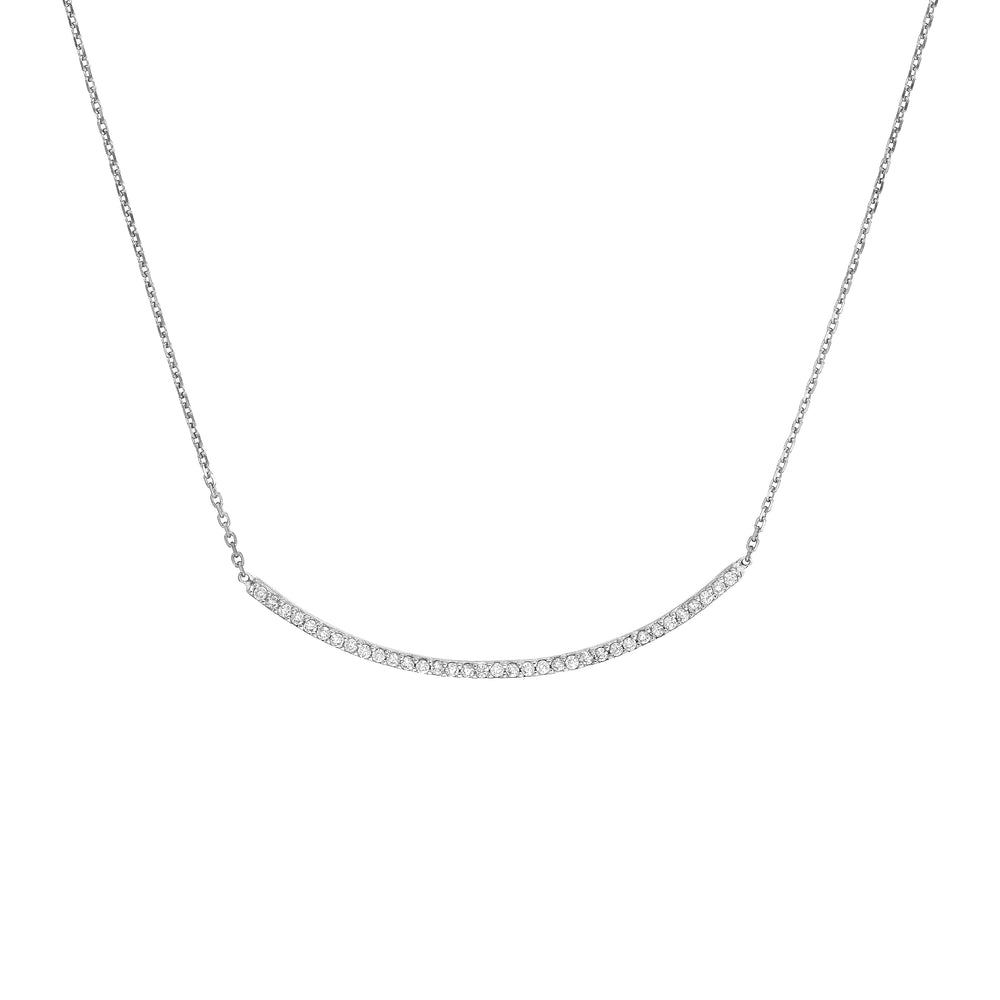 Sterling Silver Curved CZ Bar Adjustable Necklace