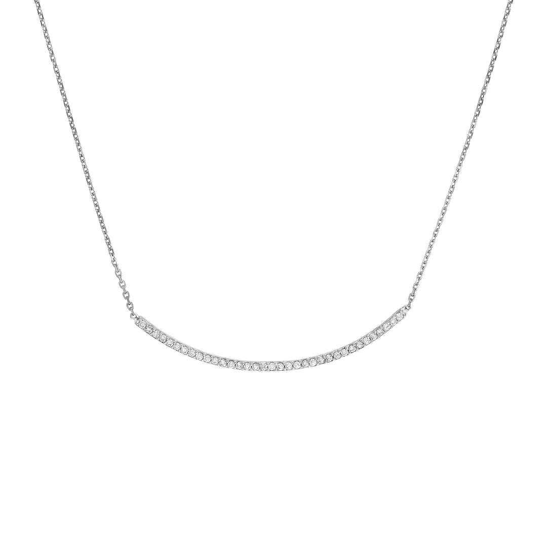 Sterling Silver Curved CZ Bar Adjustable Necklace