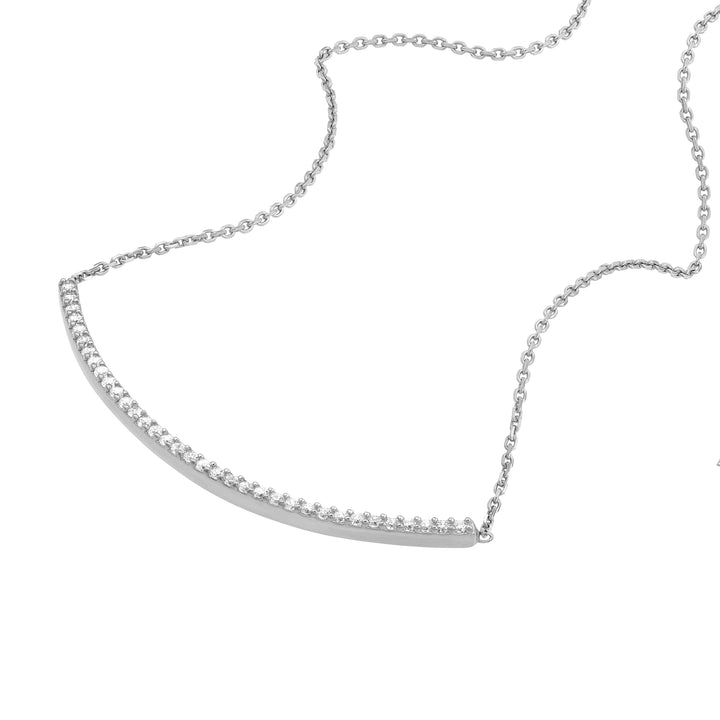 Sterling Silver Curved CZ Bar Adjustable Necklace