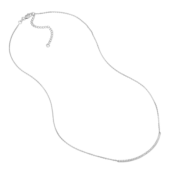 Sterling Silver Curved CZ Bar Adjustable Necklace