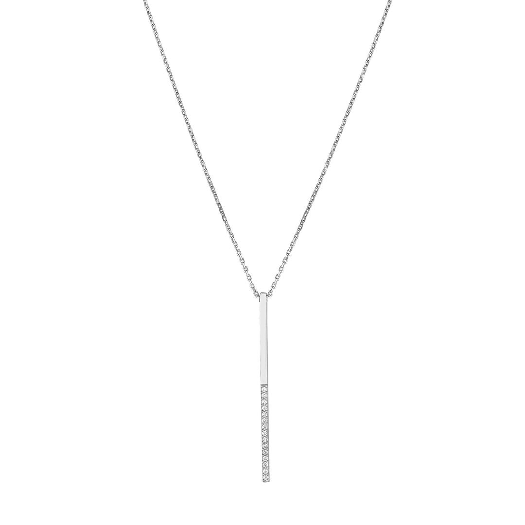 Sterling Silver Half-CZ Vertical Bar Adjustable Necklace