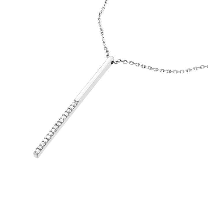 Sterling Silver Half-CZ Vertical Bar Adjustable Necklace