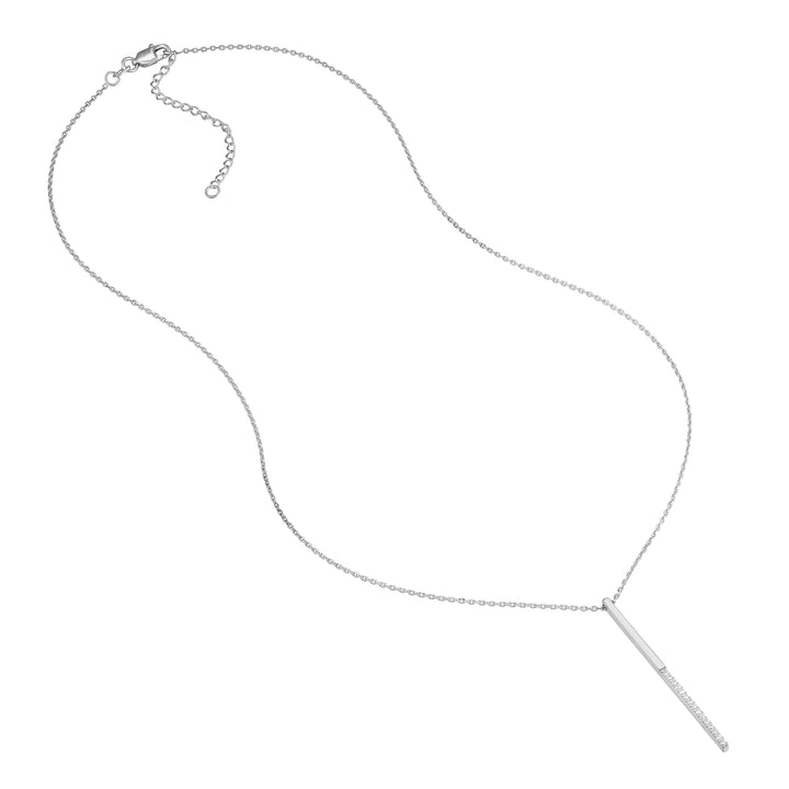 Sterling Silver Half-CZ Vertical Bar Adjustable Necklace