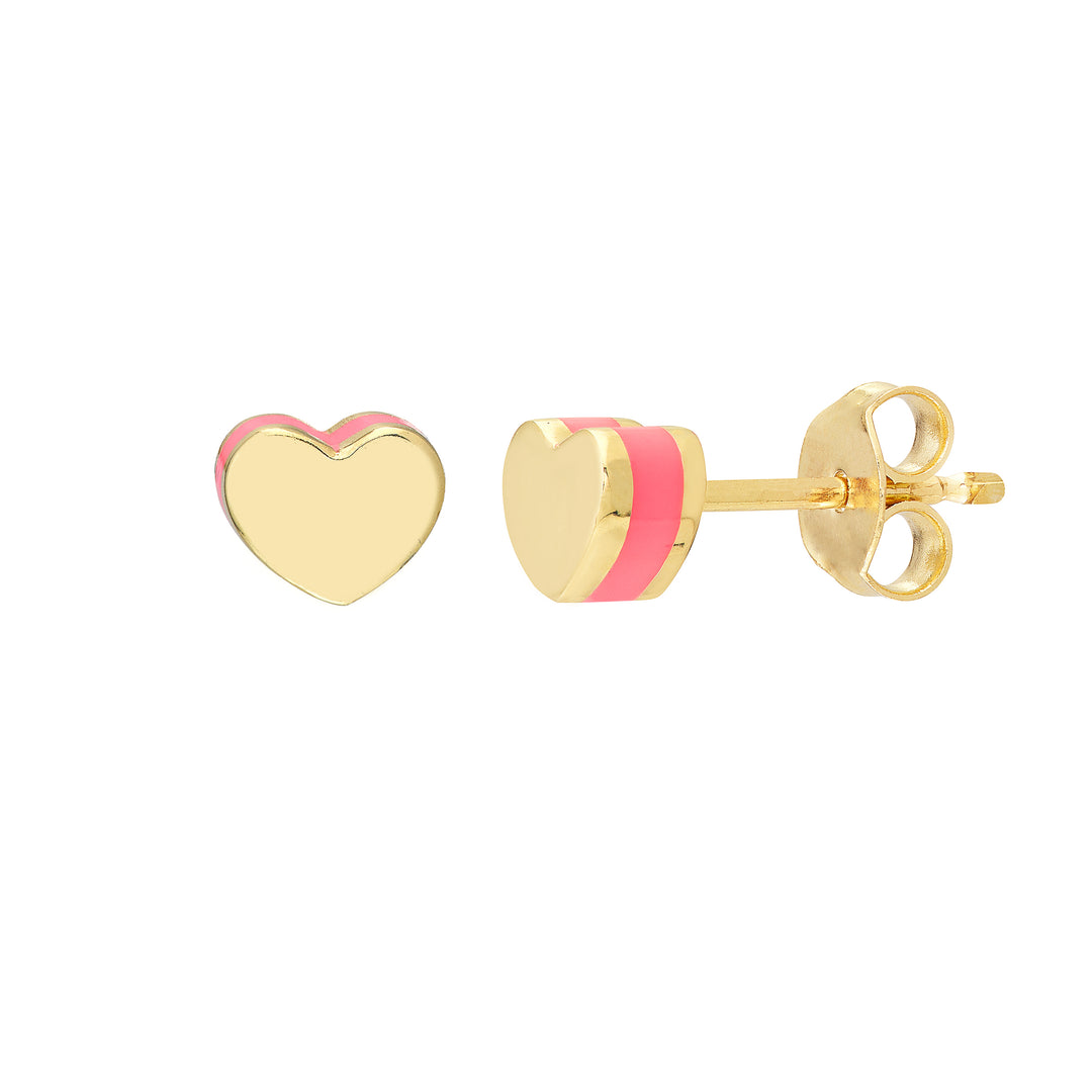 Domed Heart Stud with Pink Enamel