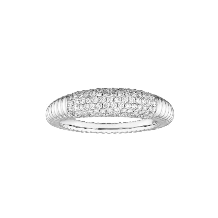 Diamond Pavé Ribbed Dome Ring (White Gold)
