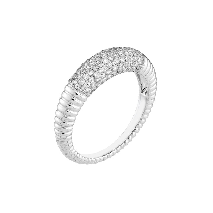 Diamond Pavé Ribbed Dome Ring (White Gold)