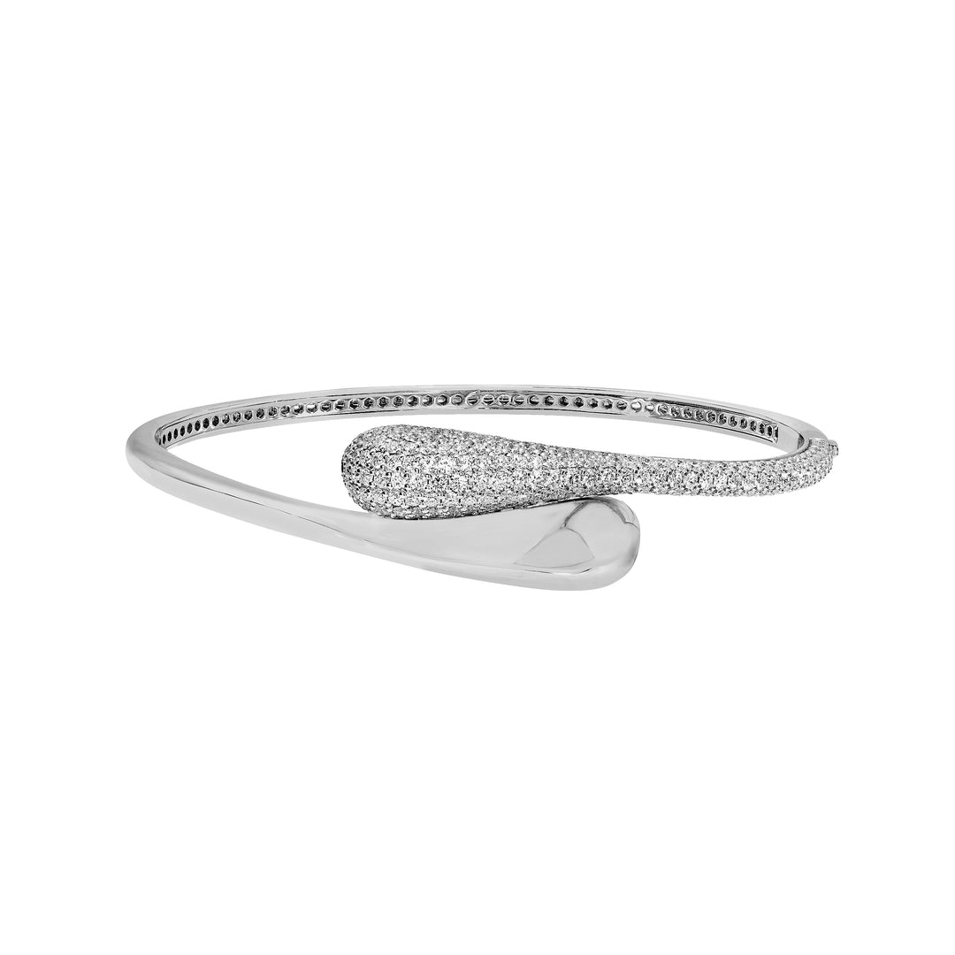 Diamond Pavé Teardrop Bypass Bangle in White Gold