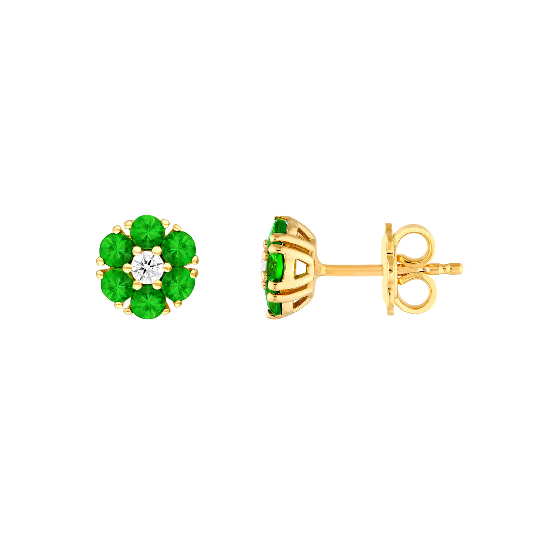 2.6mm Tsavorite & Diamond Cluster Stud Earrings