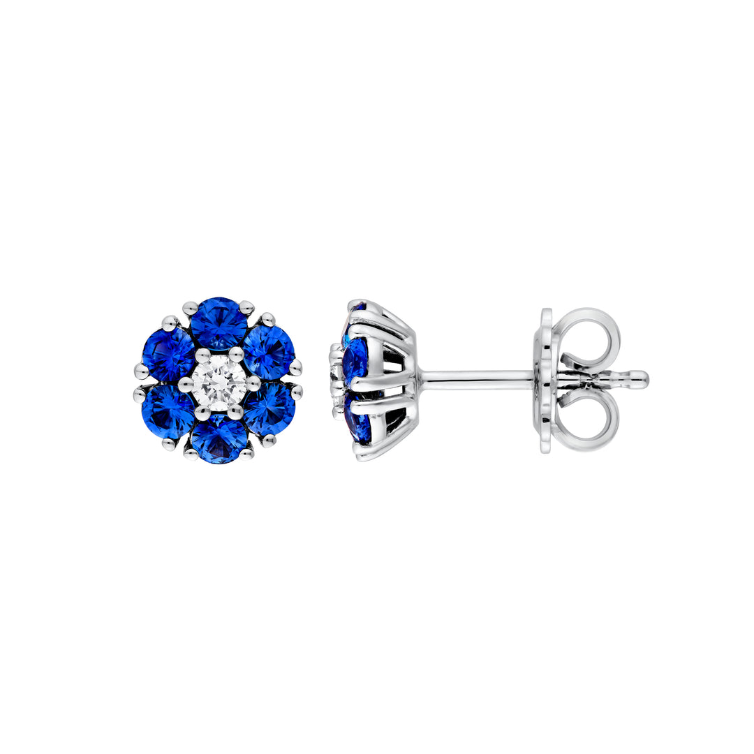 Sapphire & Diamond Cluster Stud Earrings