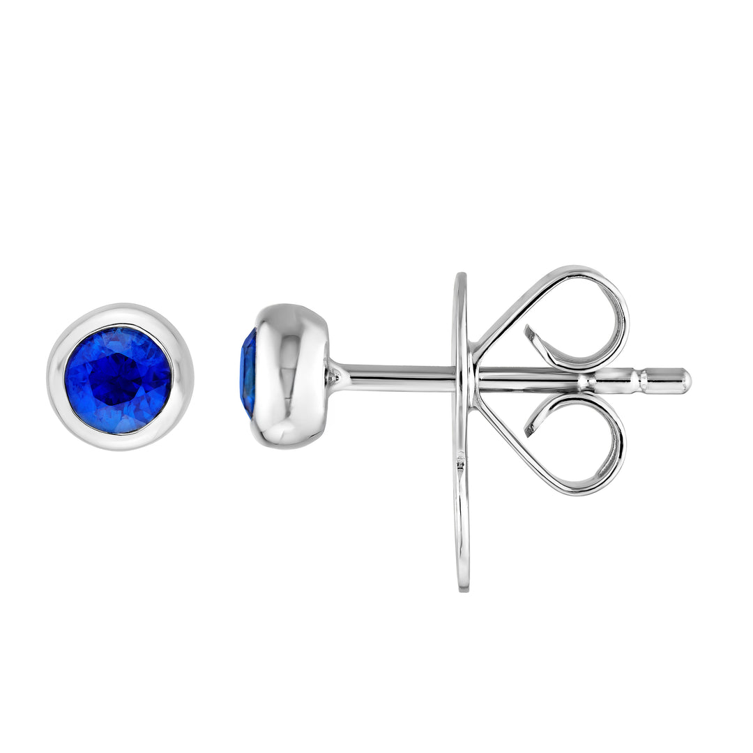 3mm Round Blue Sapphire Bezel Stud Earrings
