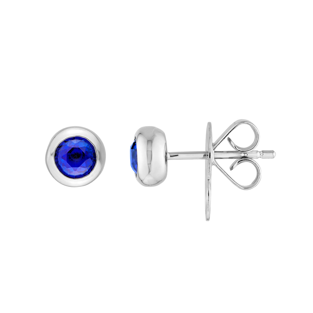 4mm Rd Blue Sapph Bezel Stud Earrings