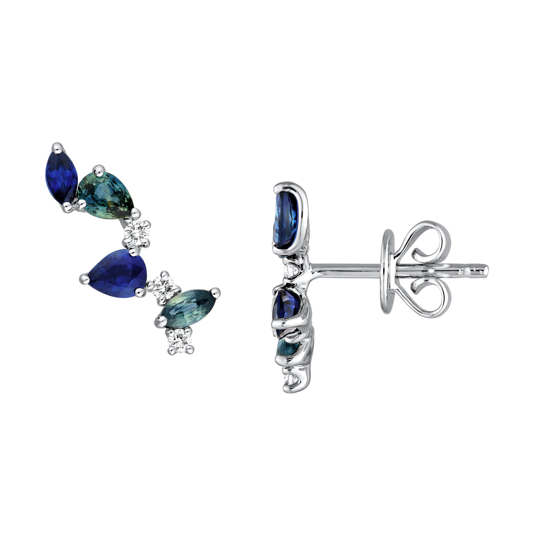 Teal Sapphire and Blue Blossom Climber Studs