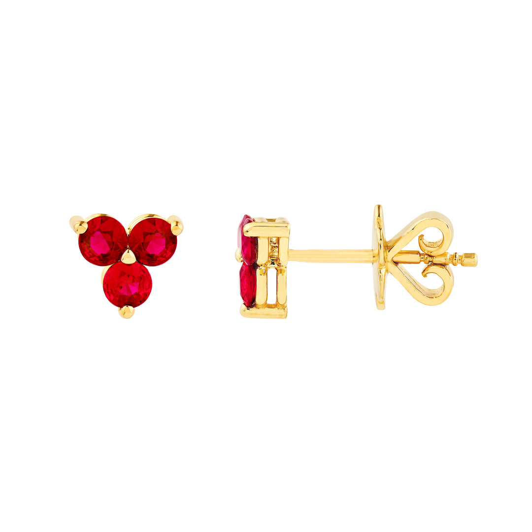 3mm Red Ruby Trio Stud Earrings