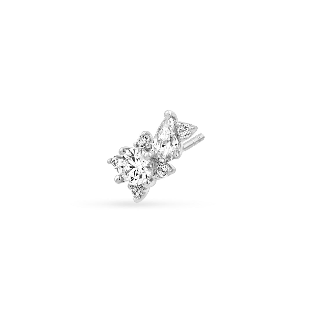 1-1/8tcw Pear & Round Diamond Stud Earrings