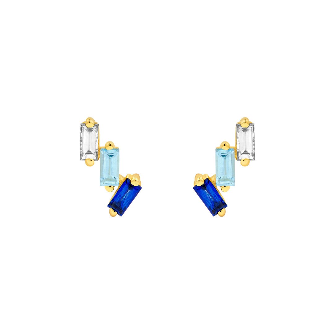 7/8tcw Square Baguette Diamond Aqua & Sapphire Earrings