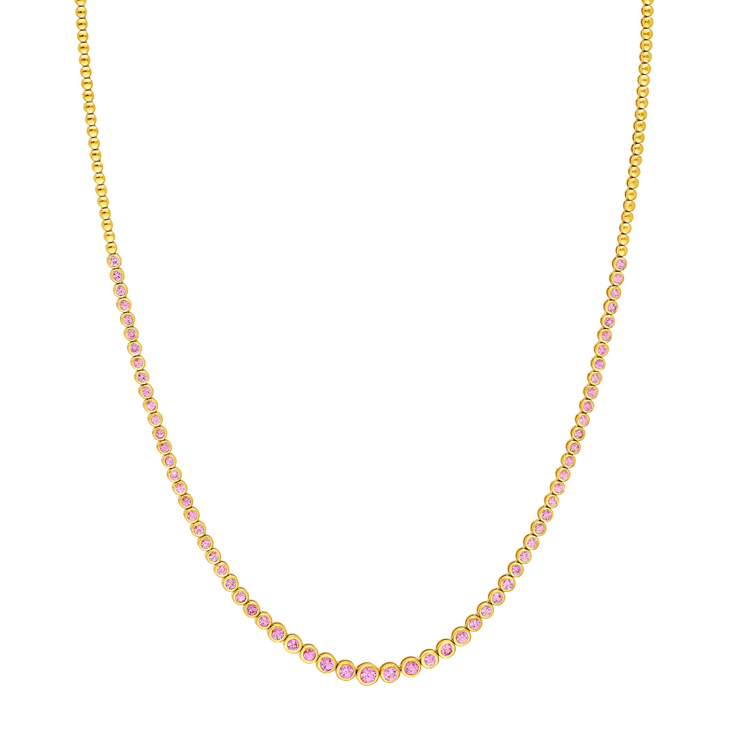 4-1/6tcw Pink Sapphire Graduated Bezel Tennis Necklace