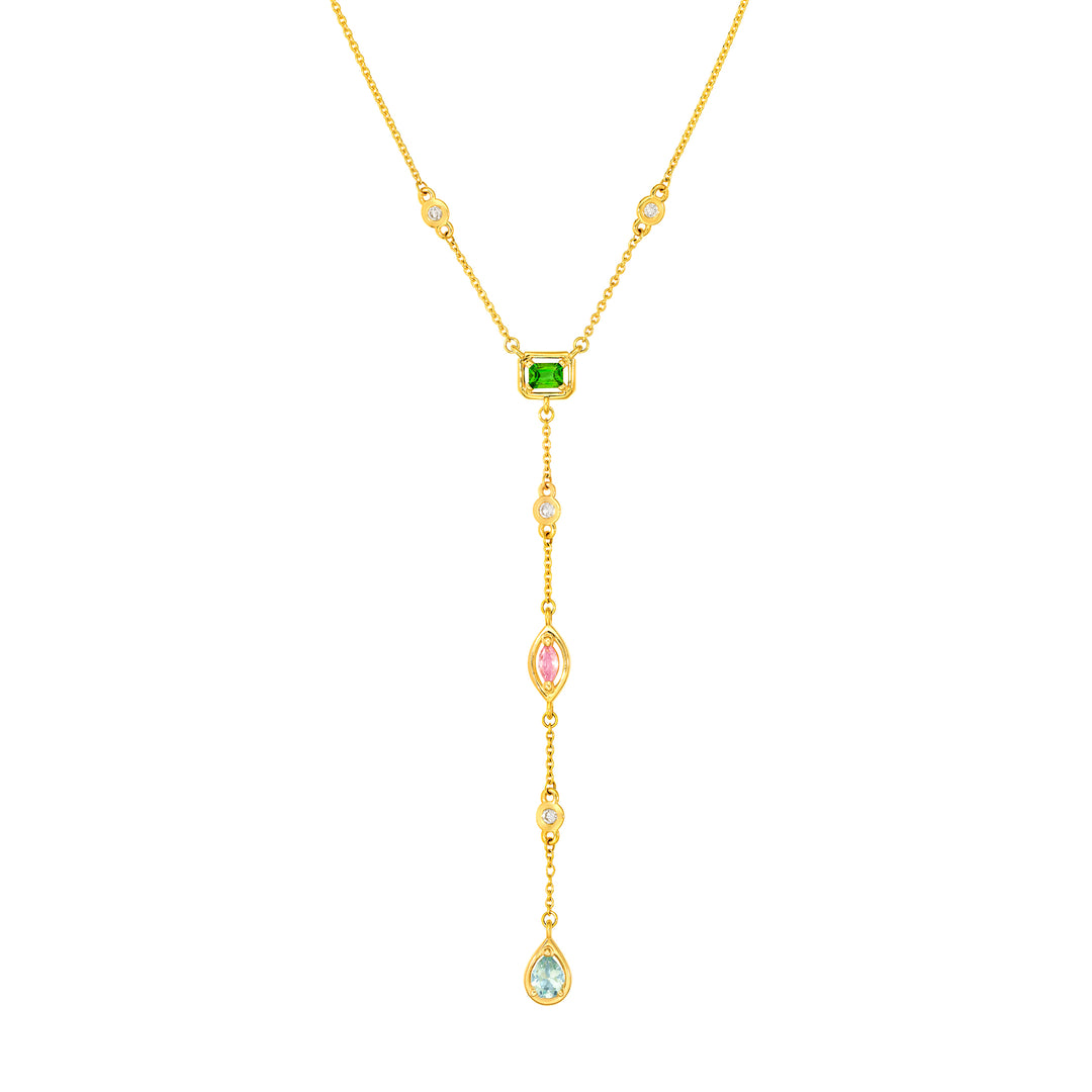 Mixed Gemstone & Diamond Station Lariat Necklace
