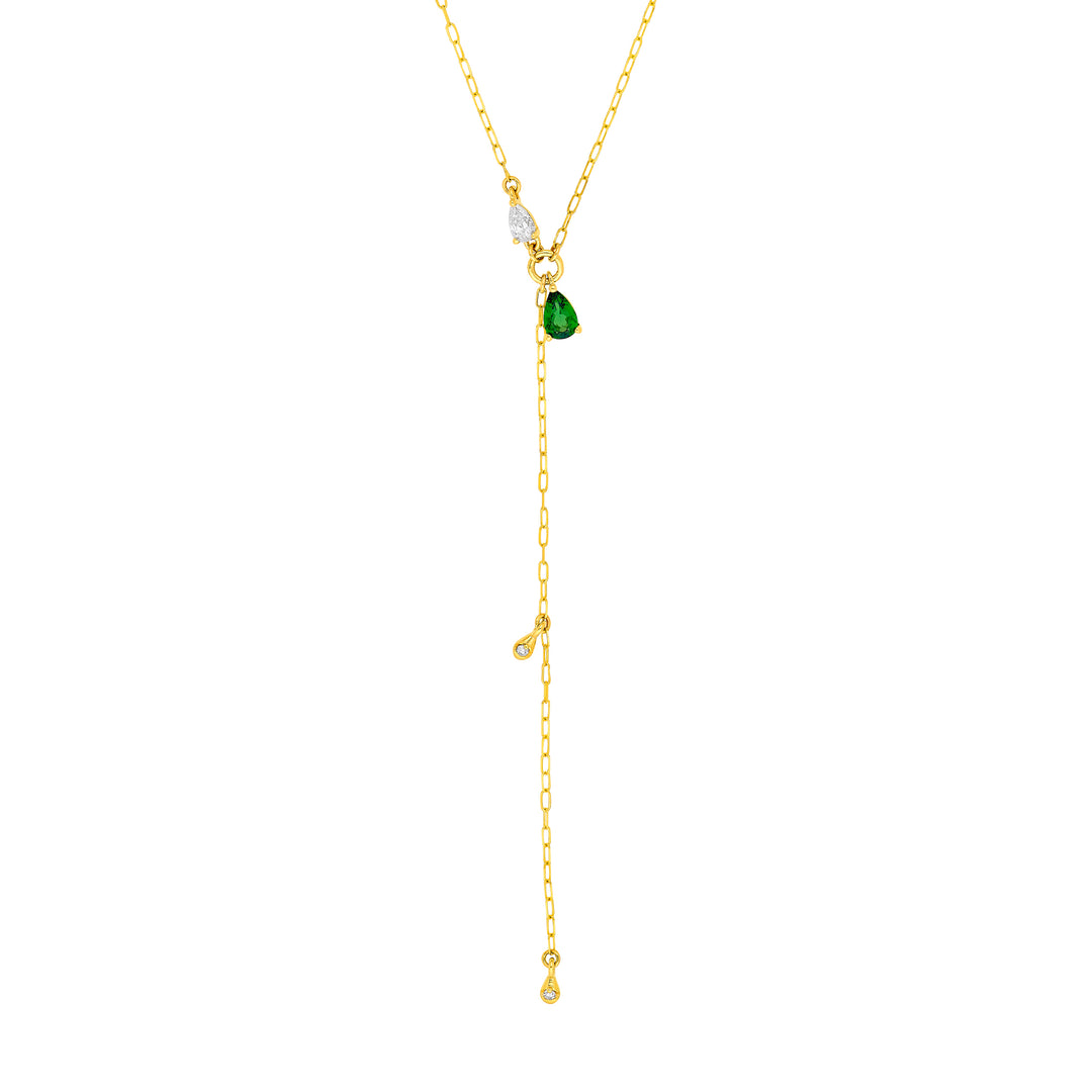 Floating Diamond & Tsavorite Lariat Necklace
