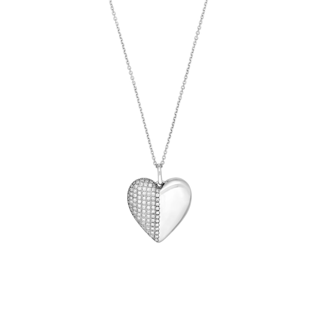 50/50 Diamond Heart Pendant Necklace (5/8tcw) in White Gold